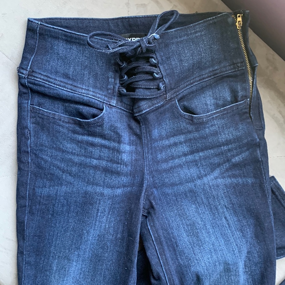 Express Lace Up Stretch Jeggings- Dark Blue 0 Short/Petite